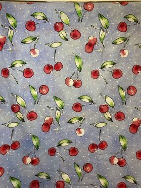Blue White Polka Dot Cherries Vintage Sewing Fabric 4 Yards 43”